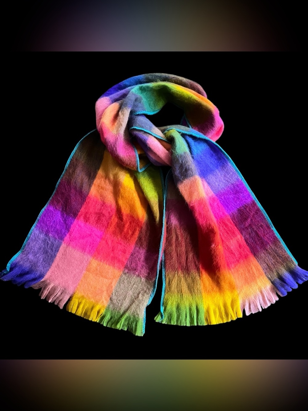 Tresart Cache Alpaca Blend Rainbow Scarf Shawl Fringed 78” X 12”